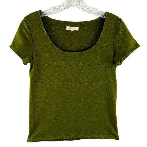 Madewell Scoopneck Scallop Stitch Green Baby Tee - Picture 2 of 11